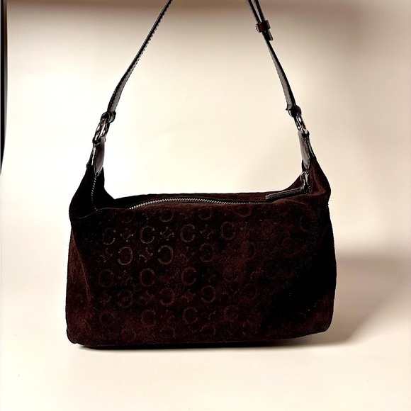 Céline Vintage Brown Suede Monogram Macadam Shoulder Bag - Picture 1 of 11